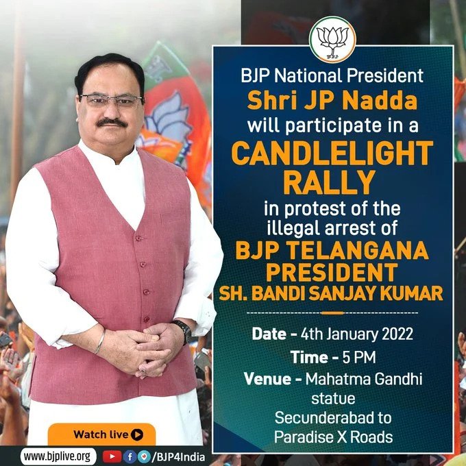 BJP National President Shri JP Nadda will participate in a 'Candlelight Rally' i...